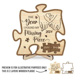 Quand je t'ai rencontré, j'ai trouvé la pièce manquante - Plaque en bois personnalisée à 2 couches avec support pour couple - Cadeau pour mari et femme, anniversaire