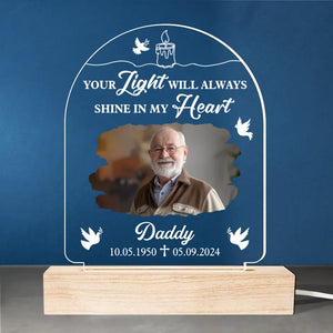 Photo personnalisée : une âme rayonnante qui ne sera jamais oubliée - Lumière LED 3D personnalisée commémorative - Cadeau de condoléances pour les membres de la famille