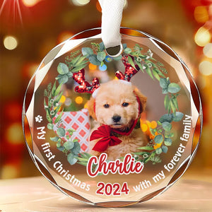 Photo personnalisée : Célébrez Noël avec vos amis à quatre pattes - Ornement en verre rond personnalisé pour chien et chat - Nouveauté, cadeau de Noël pour les propriétaires d'animaux, les amoureux des animaux, premier Noël AMZ