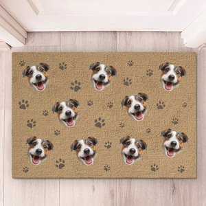 Tapis décoratif personnalisé avec photo « Petites pattes, grands rêves » pour chien et chat ; cadeau de pendaison de crémaillère pour propriétaires et amoureux des animaux.
