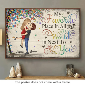 Mon endroit préféré au monde est à côté de toi - Affiche horizontale personnalisée pour couple - Cadeau pour mari et femme, anniversaire, LGBTQ+