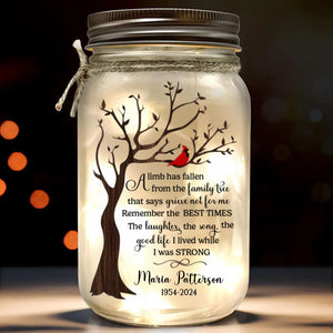 Une vie magnifiquement vécue, un cœur profondément aimé - Lampe commémorative personnalisée en pot Mason - Cadeau de condoléances pour les membres de la famille