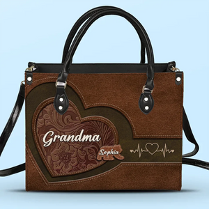 Mes petits-enfants sont les trésors de mon cœur et la joie de ma vie - Sac à main en cuir personnalisé pour la famille - Cadeau pour maman, grand-mère