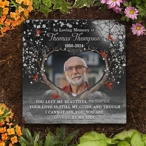 Photo personnalisée « Vous serez toujours avec nous en esprit » - Pierre commémorative carrée personnalisée - Cadeau de condoléances pour les membres de la famille
