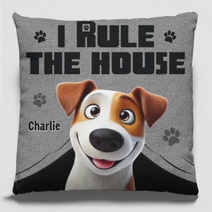 Dans cette maison, c'est le chien qui commande ! Coussin personnalisé pour chien ! Cadeau pour les propriétaires et les amoureux des animaux.