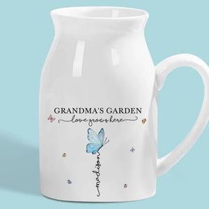 L'amour pousse mieux dans le jardin de grand-mère - Vase à fleurs personnalisé pour la décoration intérieure familiale - Cadeau de pendaison de crémaillère pour maman et grand-mère