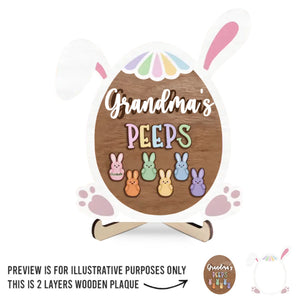 Le cœur de grand-mère, mon refuge - Plaque en bois personnalisée à 2 couches avec support - Cadeau de Pâques pour maman et grand-mère