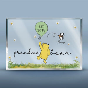 Grand-mère Ours et ses adorables abeilles - Plaque rectangulaire personnalisée en acrylique pour la famille - Cadeau pour la fête des mères, maman et grand-mère