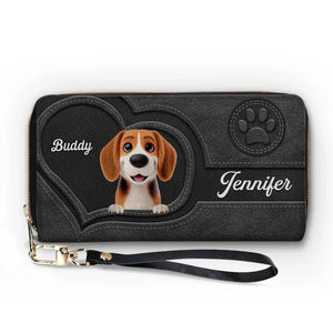 Portefeuille long en cuir personnalisé « Amour inconditionnel avec pattes » pour chien et chat – Cadeau pour propriétaires et amoureux des animaux