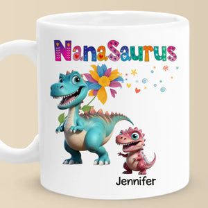 Nanasaurus et ses petits dinosaures - Mug personnalisé pour la famille - Fête des Mères, cadeau pour maman, grand-mère