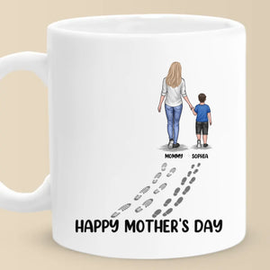 L'amour d'une mère laisse des empreintes dans le cœur - Mug personnalisé pour la famille - Fête des Mères, cadeau pour maman, grand-mère