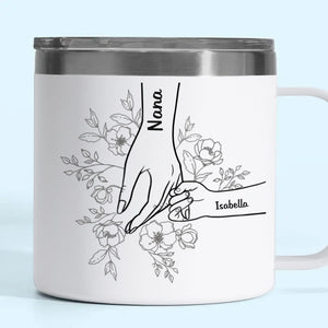 Pour toujours ses enfants, pour toujours entre ses mains - Gobelet personnalisé en acier inoxydable de 14 oz avec poignée - Fête des Mères, cadeau pour maman, grand-mère