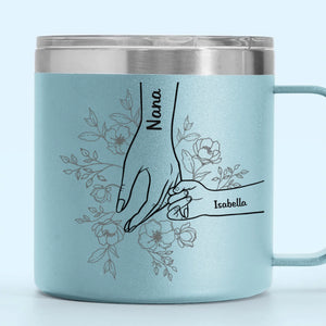 Pour toujours ses enfants, pour toujours entre ses mains - Gobelet personnalisé en acier inoxydable de 14 oz avec poignée - Fête des Mères, cadeau pour maman, grand-mère