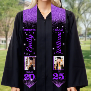 Photo personnalisée de Dreams To Degrees Félicitations à votre diplômé - Étole de remise de diplôme triangulaire personnalisée pour la famille - Cadeau de remise de diplôme pour les membres de la famille, les frères et sœurs