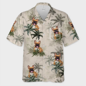 T-shirt hawaïen unisexe personnalisé avec photo - Cadeaux de vacances et de voyage personnalisés pour la famille, les amoureux des chiens et des chats - Ambiance canine et marées de plage