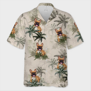 T-shirt hawaïen unisexe personnalisé avec photo - Cadeaux de vacances et de voyage personnalisés pour la famille, les amoureux des chiens et des chats - Ambiance canine et marées de plage