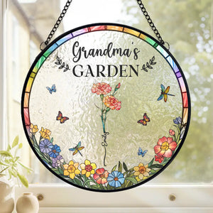 Soleil, pétales et amour de grand-mère - Attrape-soleil personnalisé à suspendre sur un vitrail familial - Cadeau pour maman et grand-mère