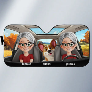Balades en famille et ambiance chiot - Pare-soleil personnalisé pour pare-brise de voiture, protection de vitre de voiture - Cadeau pour couple, anniversaire, propriétaires d'animaux, amoureux des animaux