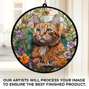 Photo personnalisée « L'amour d'un chat n'est jamais oublié » - Ornement attrape-soleil personnalisé à suspendre à une fenêtre - Cadeau de condoléances pour les propriétaires et les amoureux des animaux
