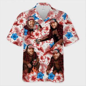 T-shirt hawaïen tropical unisexe personnalisé avec photo « Soleil dehors, plaisir dehors » - Cadeau idéal pour les vacances d'été, les membres de la famille, les meilleurs amis, les frères et sœurs, les amoureux des voyages