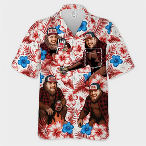 T-shirt hawaïen tropical unisexe personnalisé avec photo « Soleil dehors, plaisir dehors » - Cadeau idéal pour les vacances d'été, les membres de la famille, les meilleurs amis, les frères et sœurs, les amoureux des voyages