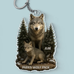 Loup par nature, papa par cœur - Porte-clés personnalisé en acrylique de forme personnalisée pour la famille - Cadeau pour la fête des pères, papa, grand-père