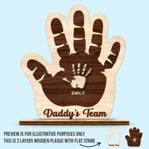 Côte à côte, main dans la main - Plaque en bois personnalisée à 2 couches avec support plat - Cadeau de fête des pères, de pendaison de crémaillère pour papa ou grand-père