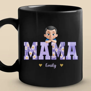 Nos cœurs appartiennent à maman - Mug noir personnalisé pour la famille - Fête des mères, cadeau pour maman, grand-mère