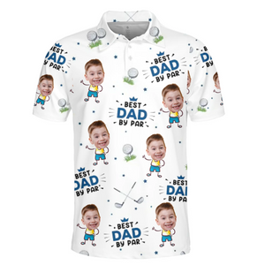 Polo personnalisé avec photo « Meilleur papa sur le green » - Imprimé intégral personnalisé pour la famille - Cadeau pour la fête des pères, les amateurs de sport et les joueurs de sport