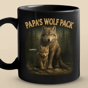 Meute de loups liés - Tasse noire personnalisée pour la famille - Cadeau pour la fête des pères, papa ou grand-père