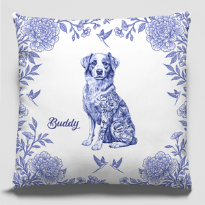 Empreintes de pattes parmi les pétales - Coussin personnalisé pour chien - Cadeau pour propriétaires et amoureux des animaux