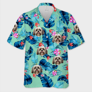 T-shirt hawaïen tropical unisexe personnalisé avec photo « Restez au frais avec mon équipe » pour chien et chat ! Cadeau idéal pour les vacances d'été, les propriétaires d'animaux et les amoureux des animaux.