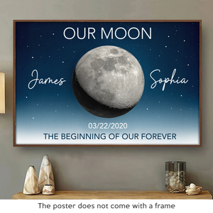 Affiche horizontale personnalisée - Cadeaux d'anniversaire de mariage personnalisés pour mari et femme, lui et elle - Sous cette lune, notre histoire a commencé