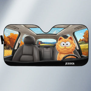 Pare-soleil personnalisé pour pare-brise et vitres de voiture – Cadeaux d'été et de voyage personnalisés pour les amoureux des chats, maman et papa – Road Trips avec mon équipe à quatre pattes