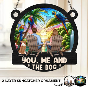 Ornement attrape-soleil personnalisé à suspendre à une fenêtre - Cadeaux d'anniversaire de mariage personnalisés pour mari et femme, papa et maman de chien - Toi, moi et beaucoup de Woof