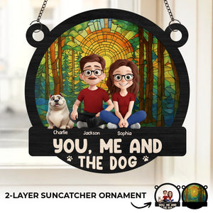 Ornement attrape-soleil personnalisé à suspendre à une fenêtre – Cadeaux d'anniversaire de mariage personnalisés pour mari et femme, papa et maman de chien – Restez vigilants, restez ensemble
