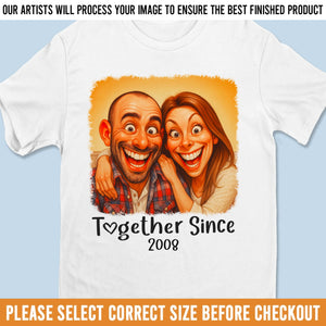 Custom Photo Funny Caricature Unisex T-shirt, Premium T-shirt, Hoodie - Personalized Anniversary Wedding Gifts For Husband And Wife, Him And Her - No Givebacks, Just Give Love