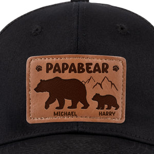 Papa Ours et son Ourson - Chapeau personnalisé en cuir avec patch - Fête des Pères, cadeau pour papa, grand-père