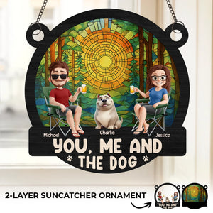 Ornement attrape-soleil personnalisé à suspendre à une fenêtre – Cadeaux d'anniversaire de mariage personnalisés pour mari et femme, papa et maman de chien – Toi, moi et le chien