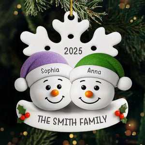 Custom Snowman Acrylic Ornament - Personalized Christmas Birthday Gifts For Mom, Dad, Kids - Warm Hearts Together