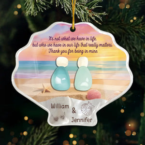 Custom Sea Glass Acrylic Ornament - Personalized Anniversary Christmas Wedding Gifts For Husband And Wife, Him And Her, Couples, Beach Lovers - Endless As The Tide