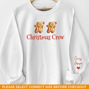 Vœux de Noël faits avec des câlins en pain d'épices et des baisers à la menthe poivrée - Sweat-shirt unisexe personnalisé avec motif sur la manche - Cadeau de Noël pour les membres de la famille