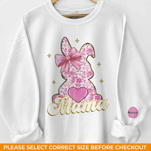 Maman Lapin et ses Petits Amours - Sweat-shirt unisexe personnalisé avec motif sur la manche - Cadeau de Pâques pour maman et grand-mère
