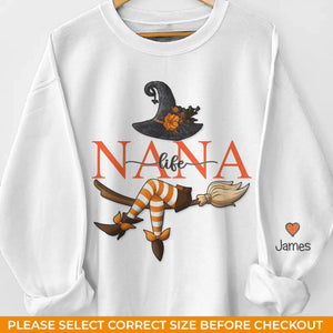 Custom Unisex Sweatshirt, Hoodie With Design On Sleeve - Personalized Halloween Birthday Gifts For Mom, Grandma - Bewitching Fun With Witchy Nana
