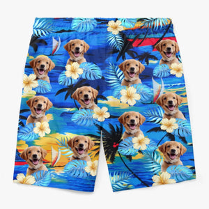 Short de plage hawaïen tropical Aloha personnalisé avec photo pour homme – Cadeaux de vacances et de voyage personnalisés pour la famille, les amoureux des chiens et des chats – La vie est plus belle avec Sandy Paws