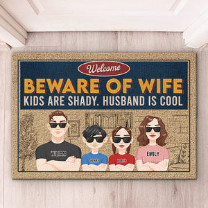 Attention, épouse, mari, c'est cool ! Tapis décoratif personnalisé pour la famille ! Cadeau pour les membres de la famille