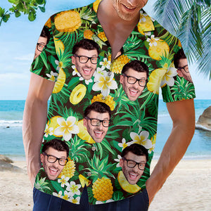 Chemise hawaïenne personnalisée avec photo « Brise d'été » - Chemises personnalisées pour couple, chemises hawaïennes pour homme, chemise de plage, chemise Aloha pour homme - Cadeau vacances d'été, cadeau pour mari et femme