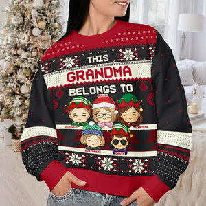 Cette grand-mère appartient à ces enfants - Sweat-shirt moche personnalisé pour la famille - Pull en laine unisexe - Cadeau de Noël pour grand-mère, grand-père