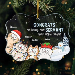 Félicitations pour votre service ! Ornement personnalisé en forme de chat en acrylique, forme Benelux. Cadeau de Noël pour les propriétaires et les amoureux des animaux.
