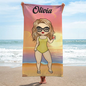 Serviettes de plage personnalisées Chibi Lady 60"x30" pour adultes, serviette de plage sans sable, accessoires de plage pour les vacances, serviettes de voyage, essentiels de plage pour femmes, serviette de plage pour filles